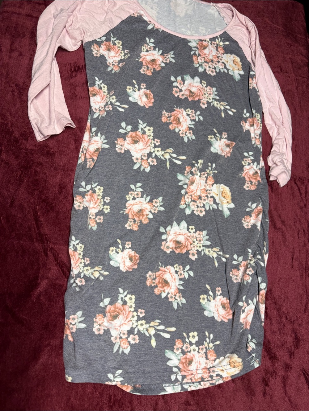 Floral Raglan Womens Dress in Pink and Gray